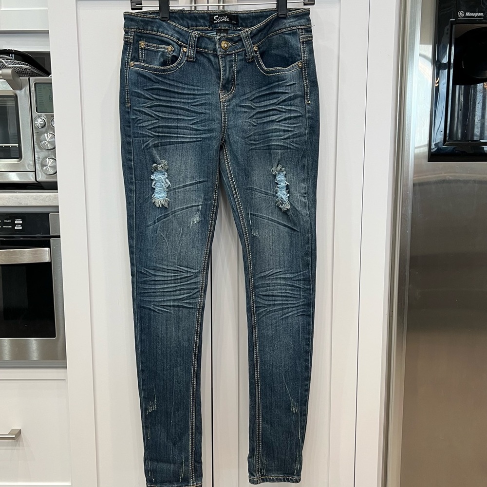 Sizzle Distressed Rhinestone Sequin Jean
